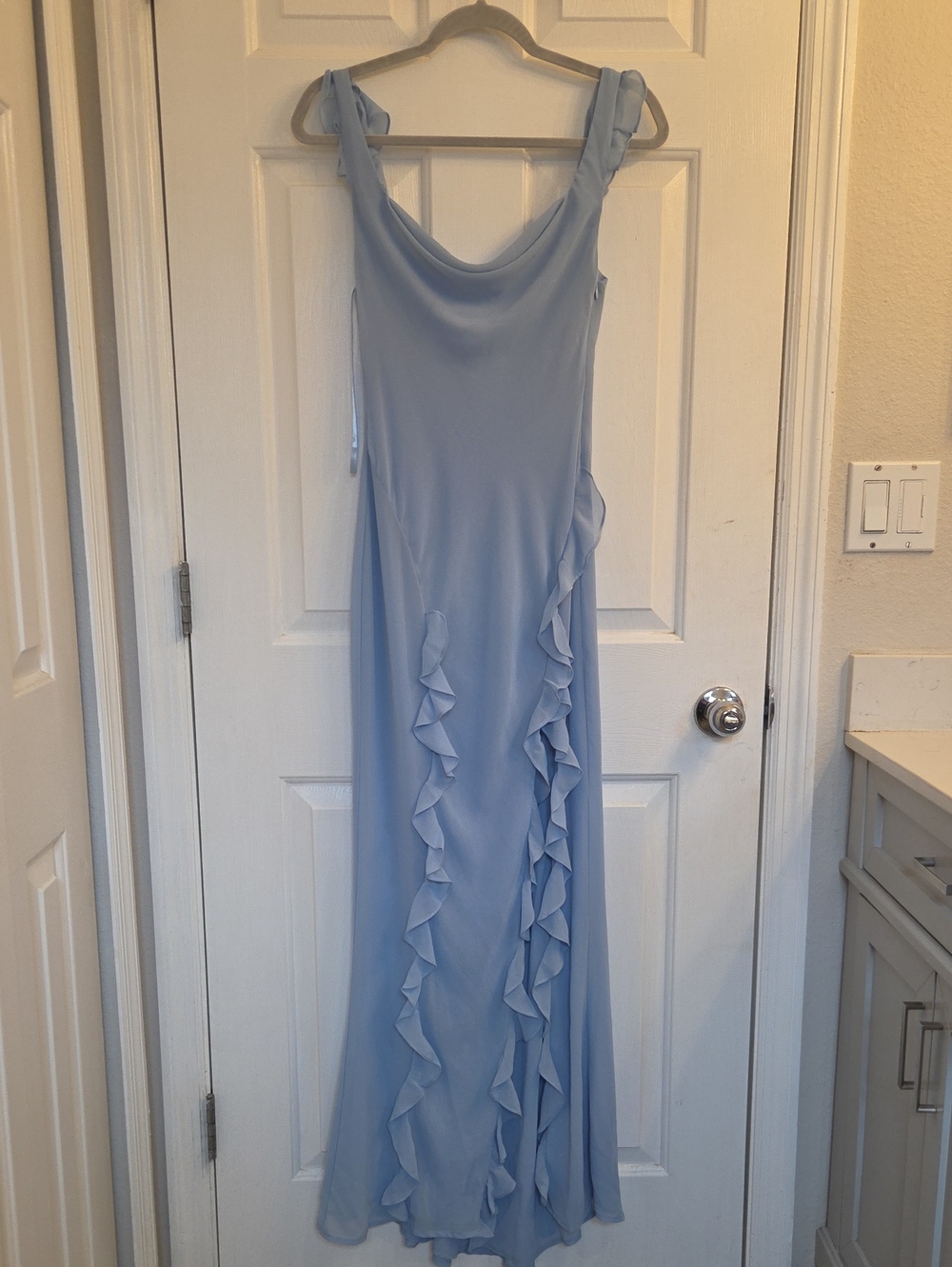 Hello Molly Powder Blue Ruffle-Trim Maxi Dress~ SIZE XS